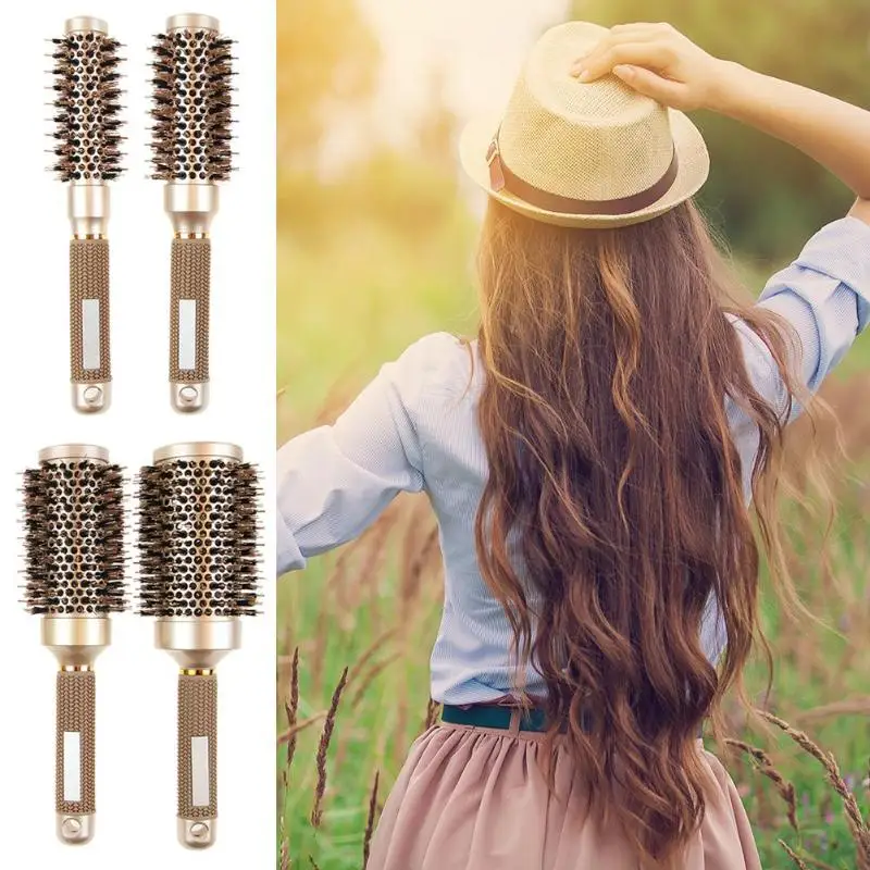 Золотистая Керамическая ионная расческа термостойкие круглые гребни железная