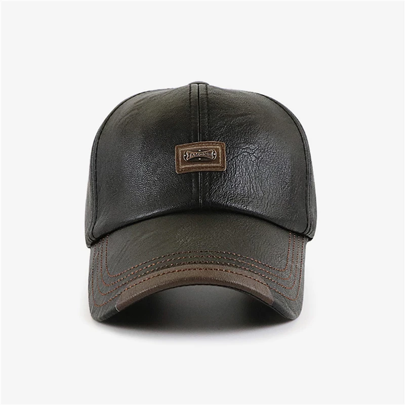

Baseball Cap Casual Fashion Hat Autumn And Winter Plus Velvet outdoor Cap Leather Baseball Cap For Men