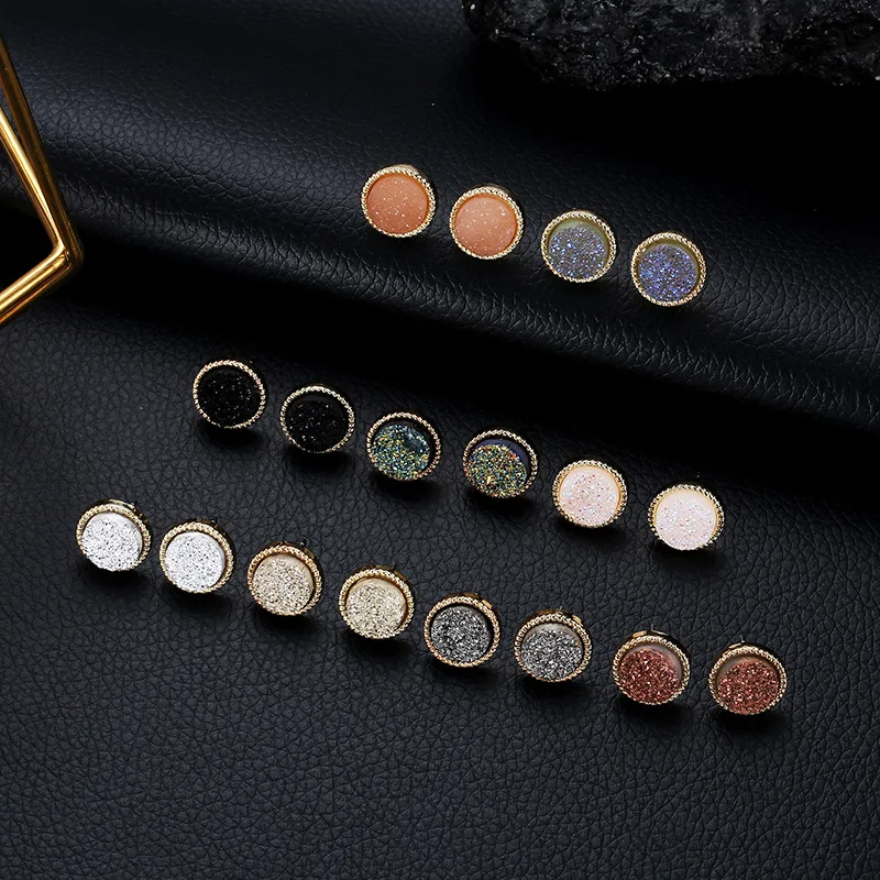 9 цветов Druzy Drusy серьги гвоздики мини резина круглые модные известный бренд