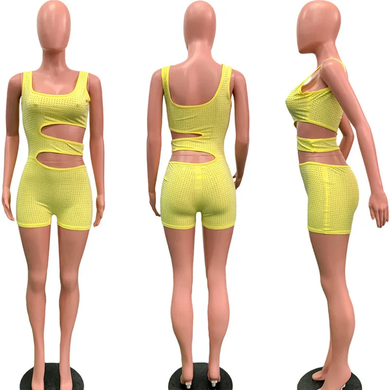 Бриллиантовыми стразами пикантные Стразы комбинезон Для женщин Bodycon комбинезон летний Повседневное без рукавов, майка, топ, жилет облегающие Клубные вечерние комбинезоны для девочек