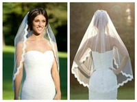 new spring design white bridal wedding veil 1 tier elbow length lace trim with comb