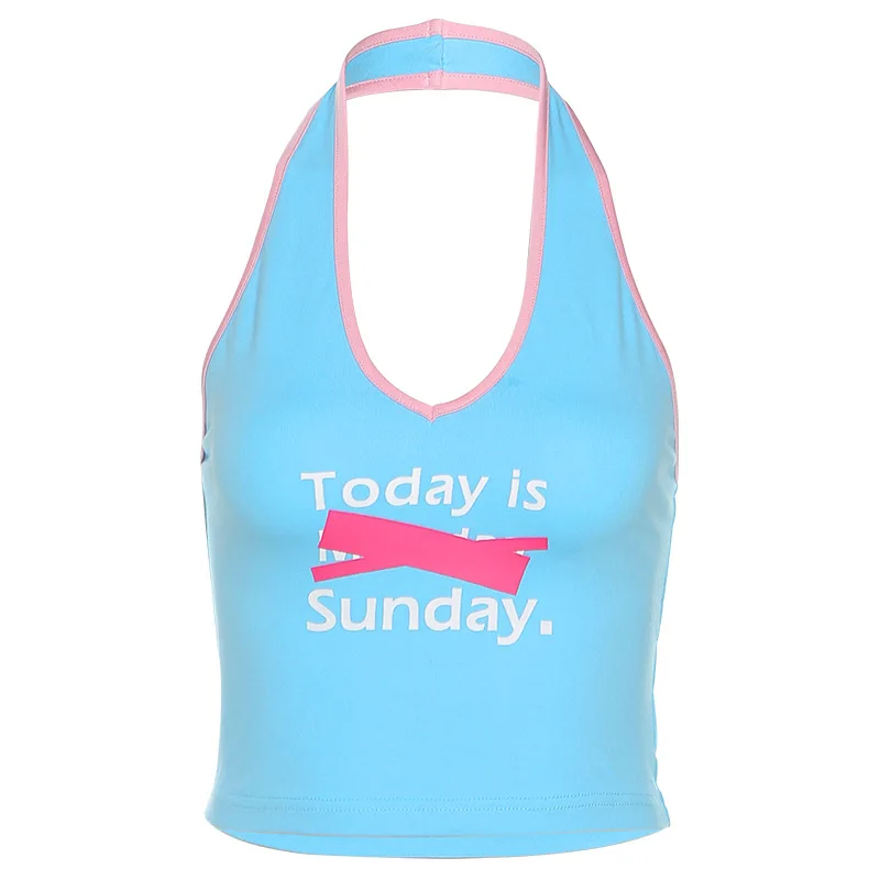 

2021 Spring And Summer New Women's Sexy Self-Cultivation Navel Fashion Letter Hanging Neck Small Vest Female Hot Girl Style