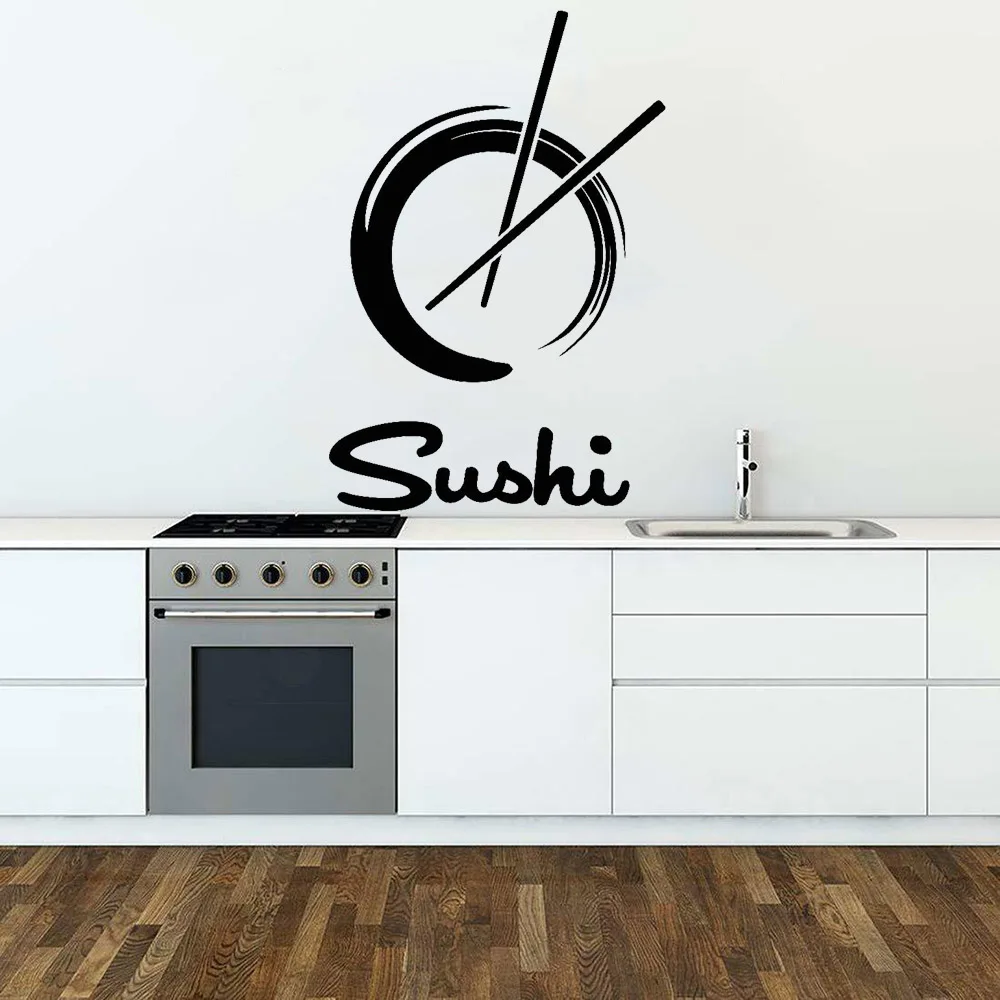Японская еда наклейки на стены суши Ресторан логотип круг Энсо виниловые Съемные