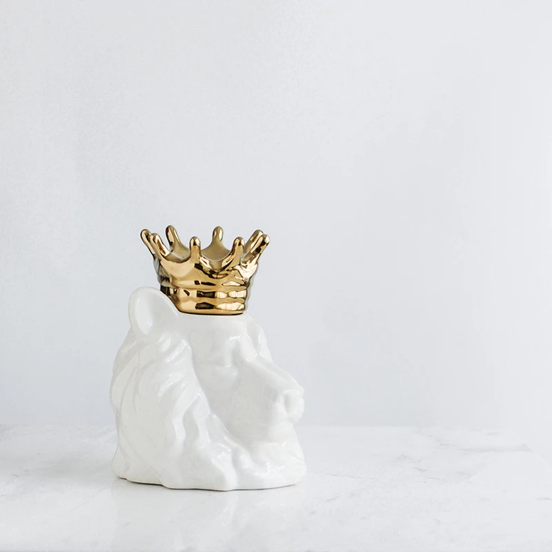 

Gole-plated Crown Lion Head Storage Tank Nordic Royal Ceramic High-cold Vase Ornaments Canada Practical Large Storage Jar