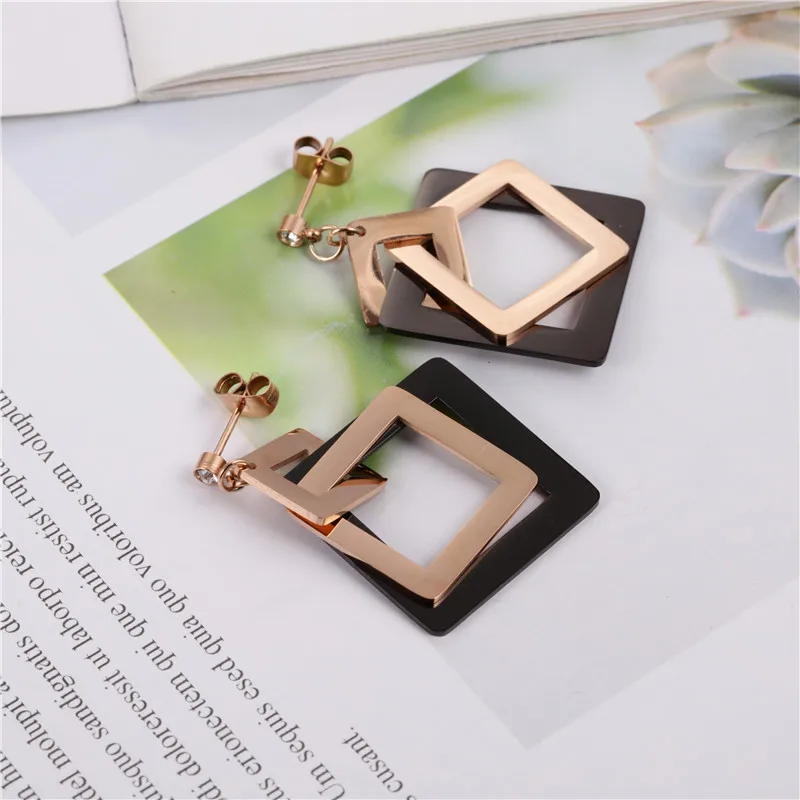 Серьги-подвески женские из нержавеющей стали розовое золото | Украшения и