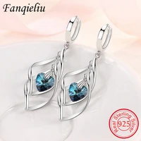fanqieliu real 925 sterling silver drop earrings for women heart crystal jewelry double layers spiral long dangler fql21306