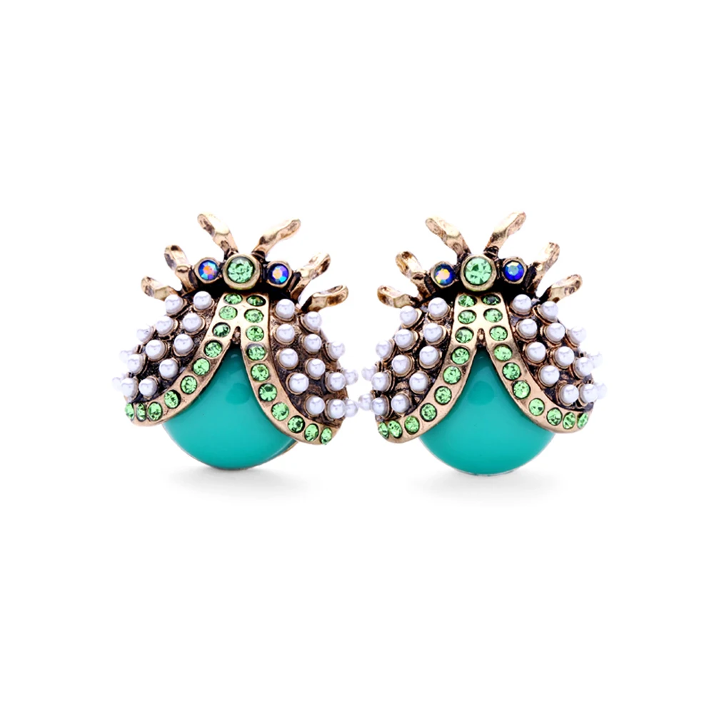 Женские серьги-гвоздики в виде божьей коровки с кристаллами золотого цвета |