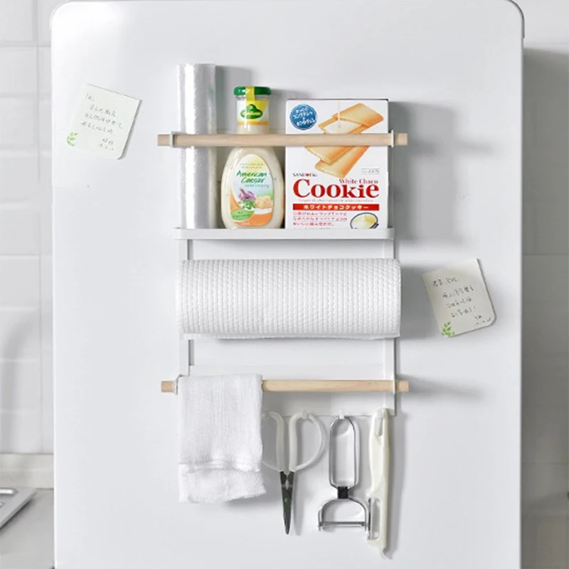 

Magnet Fridge Shelf Paper Towel Roll Holder Magnetic Storage Rack Spice Hang Rack Decorative Metal Shelf Kitchen Organizer