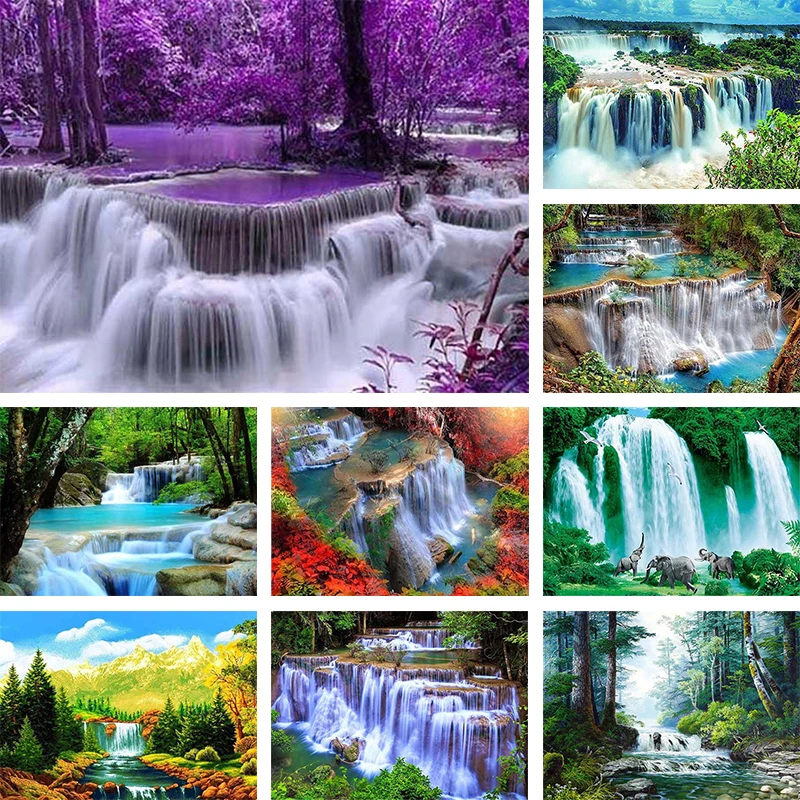 

5D DIY Diamond Painting "Waterfall River Landscape" Square Rhinestone Embroidery 3D Cross Stitch Style Home Decor