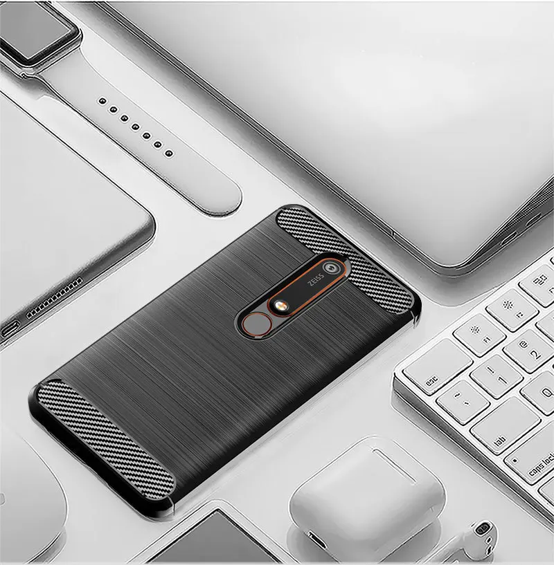 Роскошный мягкий карбоновый чехол для Nokia 6 1 2018 силиконовая задняя крышка