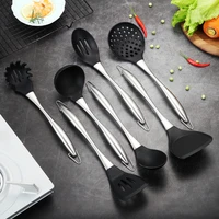 silicone cooking tool set non stick spatula ladle stainless steel handle kitchen household gadgets leak shovel soup spoon sets