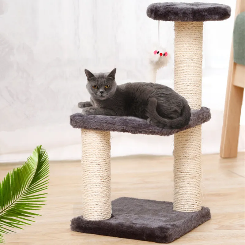 

Cat Scratcher Sisal Cat Scratching Post Cats Climbing Frame Three Layers Jumping Climbing Tree Cats Scratcher with Playing Ball