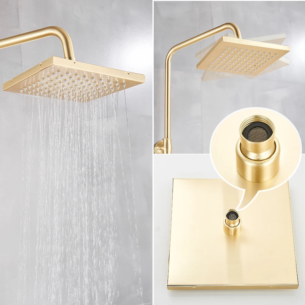 Матовый золотой набор для душа смеситель ванны и кран дождевой латунная насадка