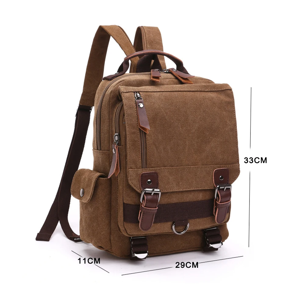 Рюкзак из холста для школы и активного отдыха с кожаными ручками и сумкой через плечо (Кофе)