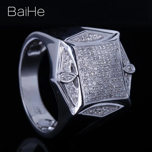 BAIHE Стерлинговое Серебро 925 0.6CT сертифицированное H/I круглая огранка с натуральными бриллиантами свадебное мужское модное Ювелирное кольцо