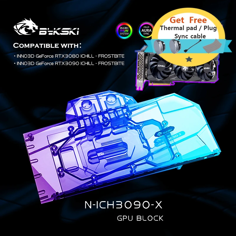 

Bykski GPU Water Block For INNO3D RTX 3090/3080 ICHILL Video Card,GPU Cooler,PC Cooling ARGB/3Pin/RGB/4Pin/M/B SYNC N-ICH3090-X