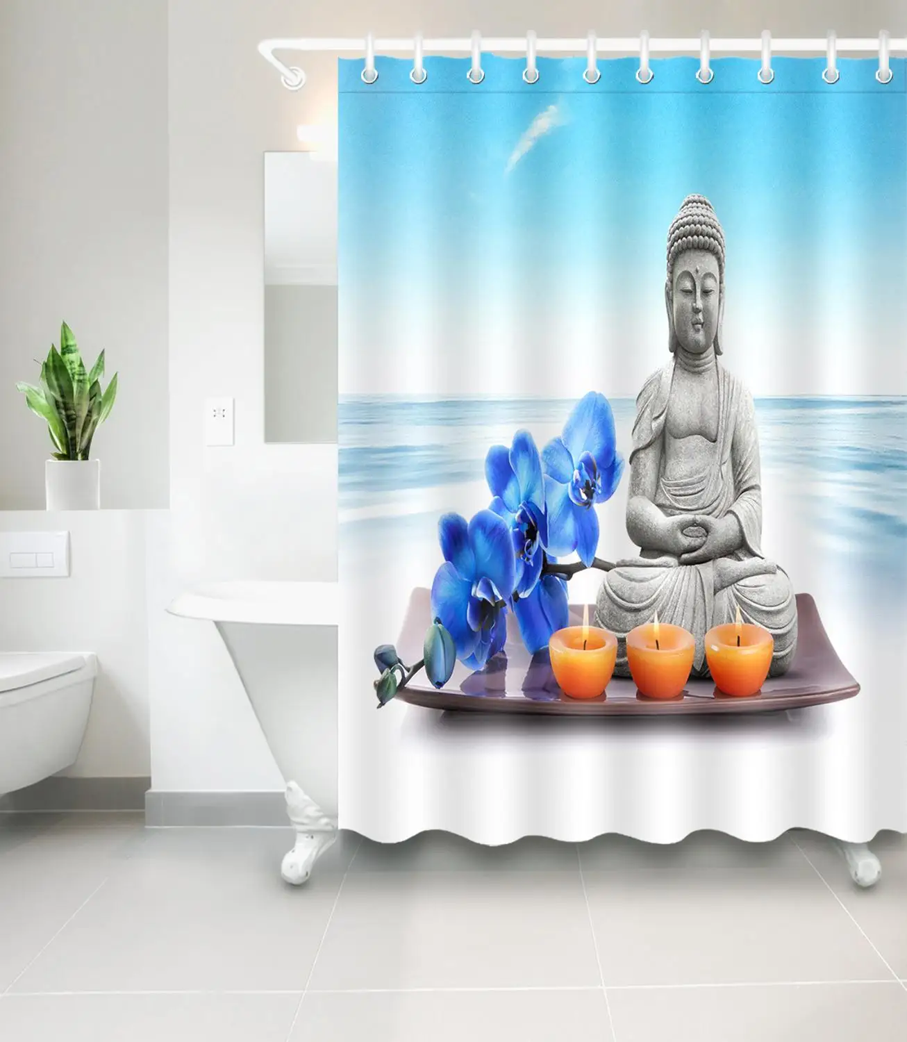 Занавеска для душа с китайской статуей Будды s Водонепроницаемая прочная