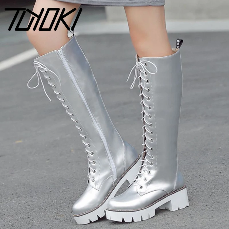 Женские высокие сапоги до колена Tuyoki на платформе зимние длинные Размеры 33 43