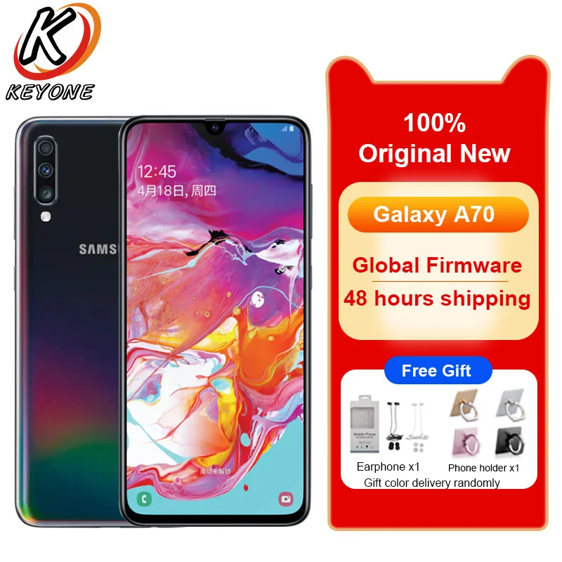 Сотовый телефон Samsung Galaxy A70 A7050 6 7 дюймовый экран 20:9 Water Drop 8 ГБ ОЗУ 128 ПЗУ Snapdragon 675