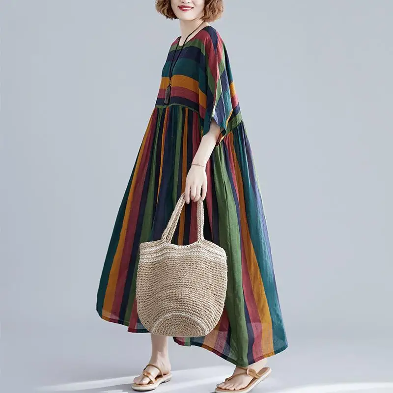 Платье женское пляжное в полоску длинное винтажное Элегантное повседневное