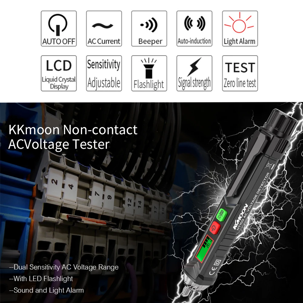 KKmoon Portable Non-contact AC Voltage Tester Pen Shaped V~Alert Detector with Sound Light Alarm Circuit Voltmeter | Инструменты