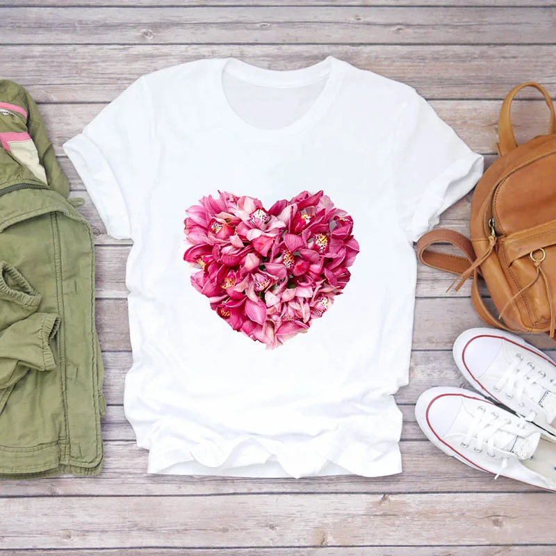 

2021 New Women's T-shirt Short Sleeve Love Fashion Printing Ladies' T-shirt Harajuku Street Top Women's Graphic Top T-shirt