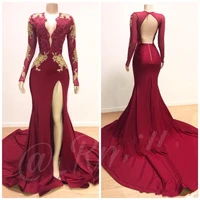 dark red sexy mermaid prom dresses 2019 v neck long sleeves sequined beaded special occasion dresses formal evening dresses wear