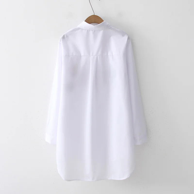 New White Shirt Casual Button Up Turn Down Collar Female Blouse Long Sleeve Cotton Blouse Embroidery Blouse Lady 5083 50