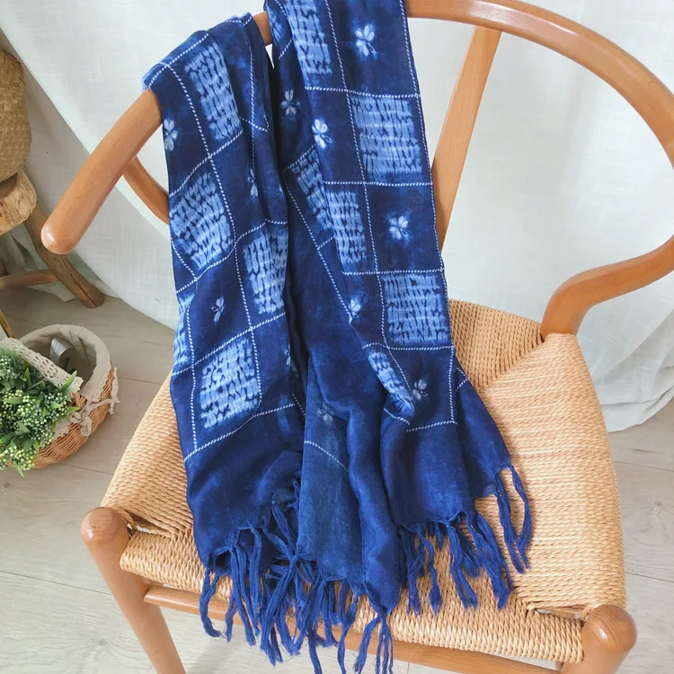 

Spring and summer 2020new tie dye women's Plaid Scarf hand knot long tassel shawl decoration photo silk scarf Tulle scarf winter