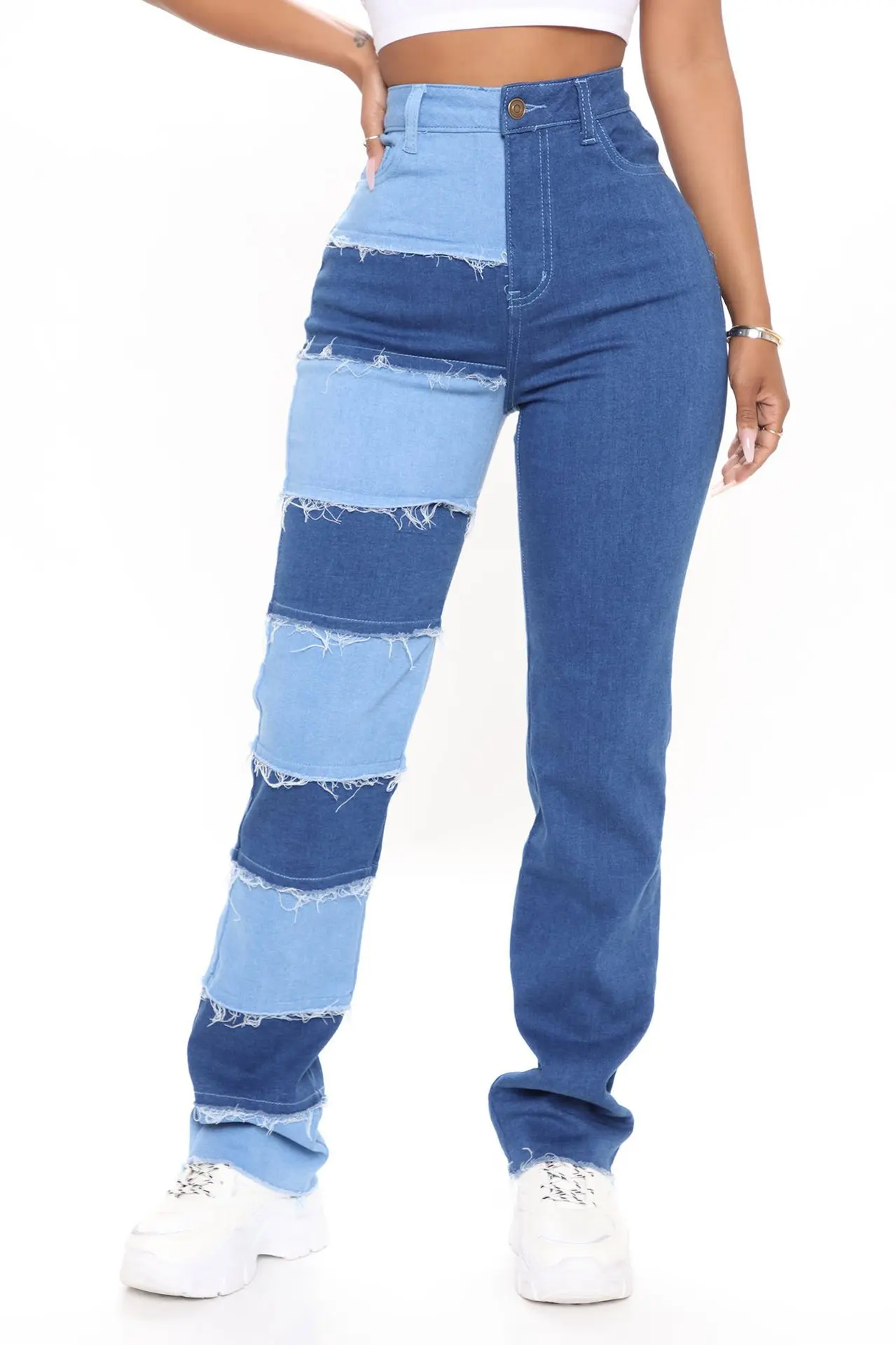 

Fashion Patchwork Women Jeans Pants Ripped Female Trousers Streetwear Bottoms High Stretch Women Denim Pants