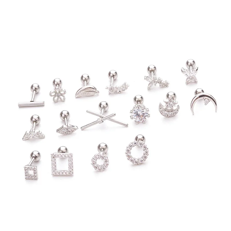 1pcs Body Jewelry Butterfly Round Square Moon Ear Studs Stainless Steel Barbell Zircon Tragus Cartilage Piercing Earring | Украшения и