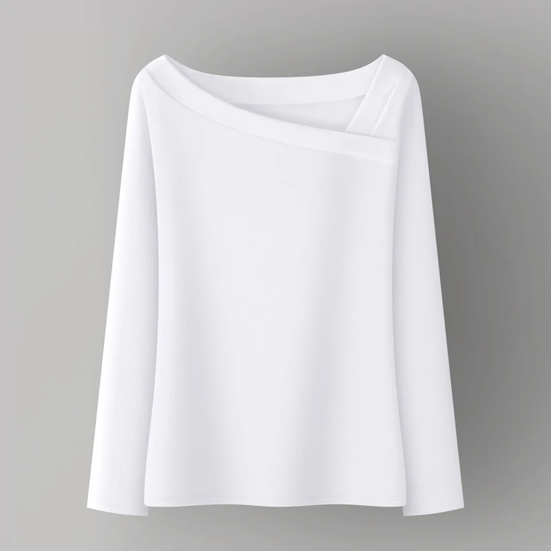 Женская хлопковая Футболка со скошенным воротником с длинным рукавом