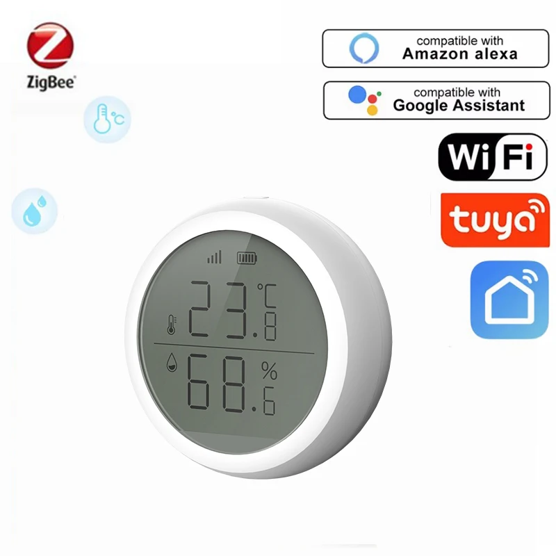 

Датчик температуры и влажности Tuya ZigBee, комнатный гигрометр, термометр, детектор, дистанционное управление, поддержка Alexa Google