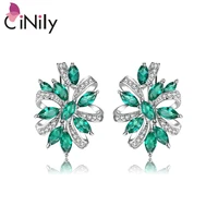 cinily authentic emerald cubic zirconia 925 sterling silver earring for women fine jewelry engagement stud earrings se039