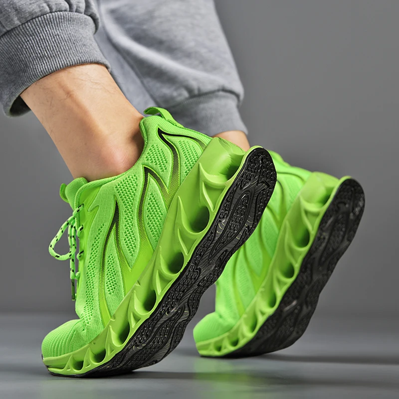 Brand Men's Flame Printed Sneakers Flying Weave Sports Shoes Comfortable Running Shoes Outdoor Male Athletic Shoes Plus Size 47