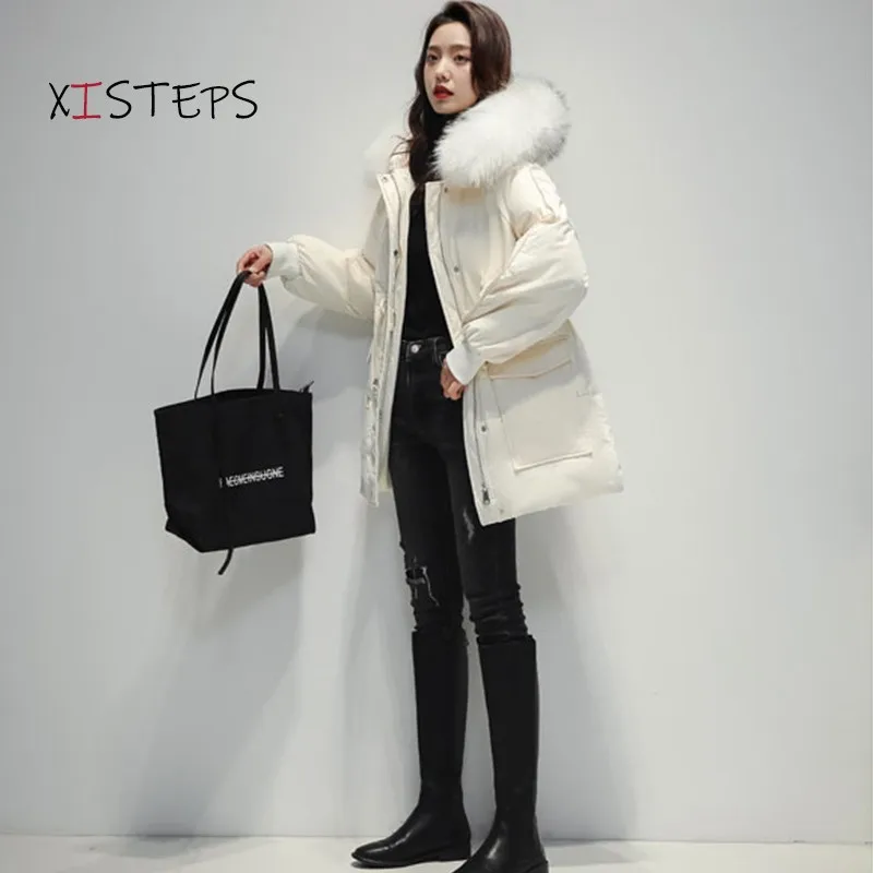 Fur Hooded Thick Warm Winter Parkas For Women 2021 Black White Down Coat Windproof Outwear Padded Women Winter Jacket Overcoat