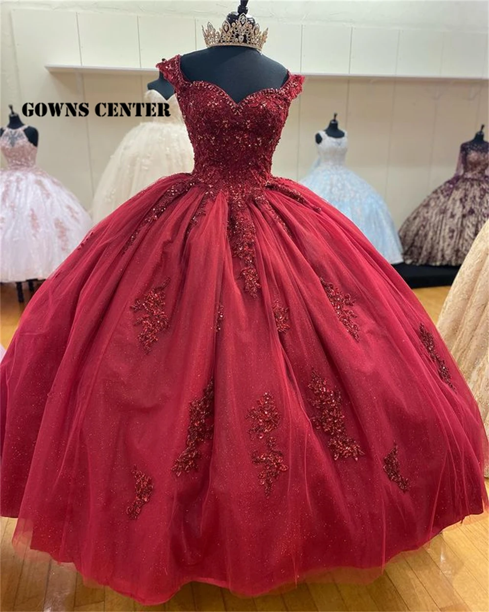 

2021 Burgundy Off The Shoulder Sweetheart Quinceanera Dresses Ball Gown Formal Prom Graduation Gowns Princess Sweet 15 16 Dress