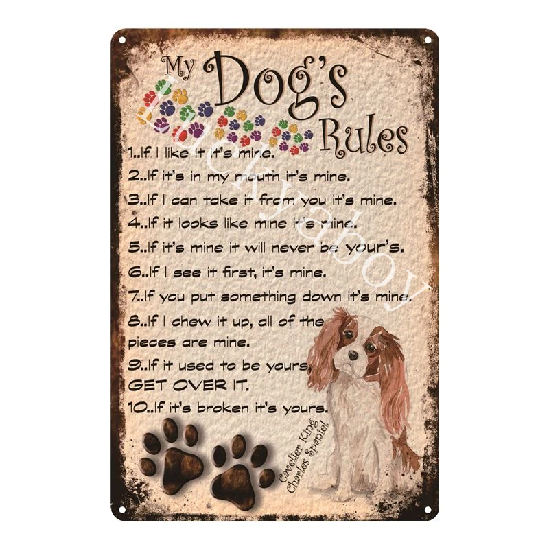 

Pets Dog rules Vintage Metal Sign Retro Tin Poster Tin Sign Home Decor Home Pub Bar Cafe Shop Wall Art Painting ALL002