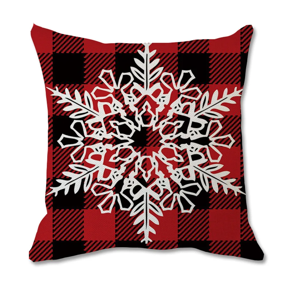 Рождественский олень Санта белый Принт хлопок Мягкая льняная красная клетчатая