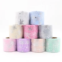 6cm25yards sliver glitter sequins snowflake tulle roll organza sheer wrap gift bow fabric diy craft wedding party decoration
