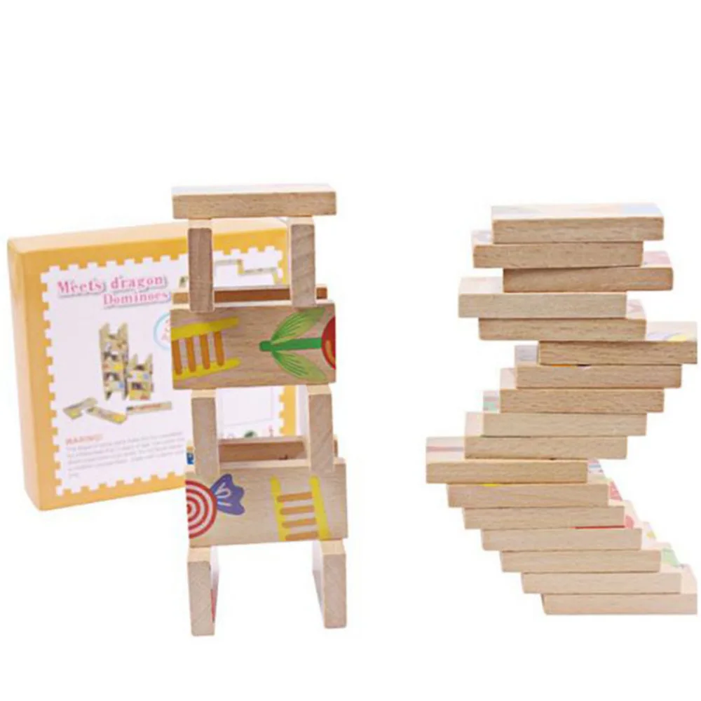 

28pcs Animal Domino Blocks Unisex Baby Kid Toy Safe Wood Domino Educational Toys Gift for Kid Above 3 Years Old