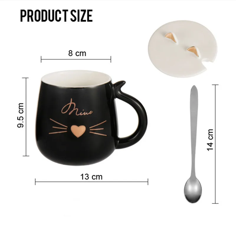 

Cute Cat Mug European Style Simple Polka Dot Household Office Creative High Temperature Ceramic Cup Cartoon Coffee Cup