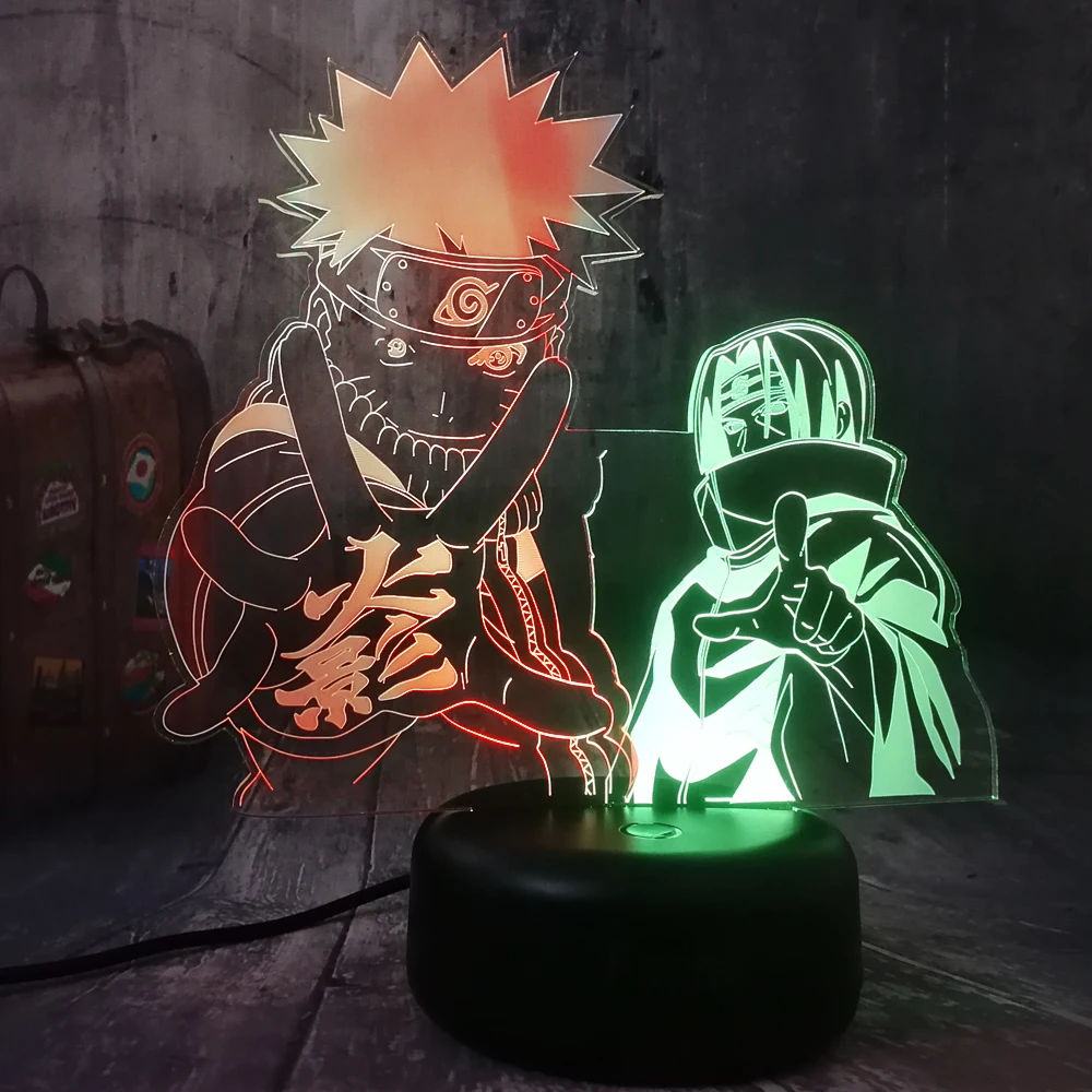 Фигурка Наруто удзумаки и Учиха Итачи 3d светильник 7 цветов меняющий