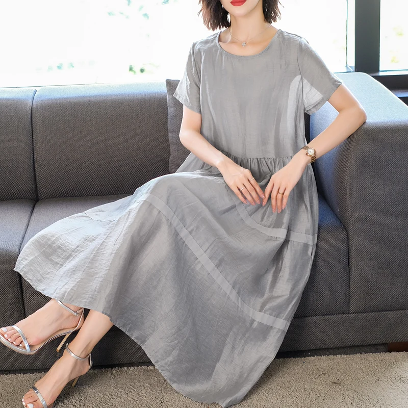 Платье женское шифоновое с коротким рукавом офисный однотонный Повседневный