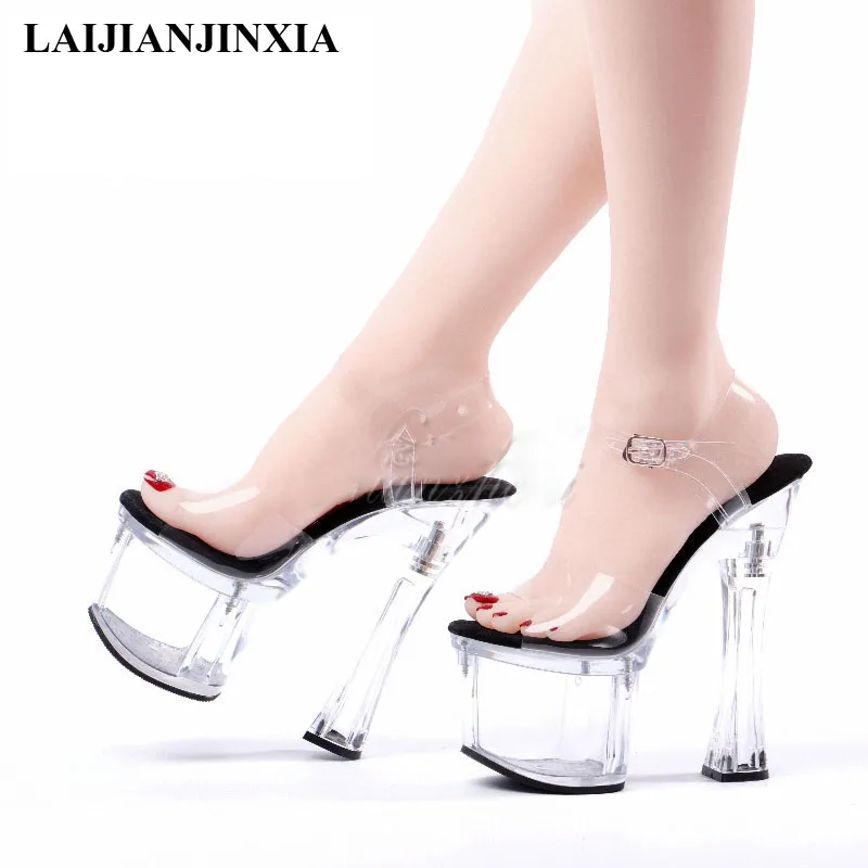 

LAIJIANJINXIA Clear Crystal Sandals Concise Elegant 18 cm Super High Heeled Shoes Platform Nightclub Pole dancing Shoes