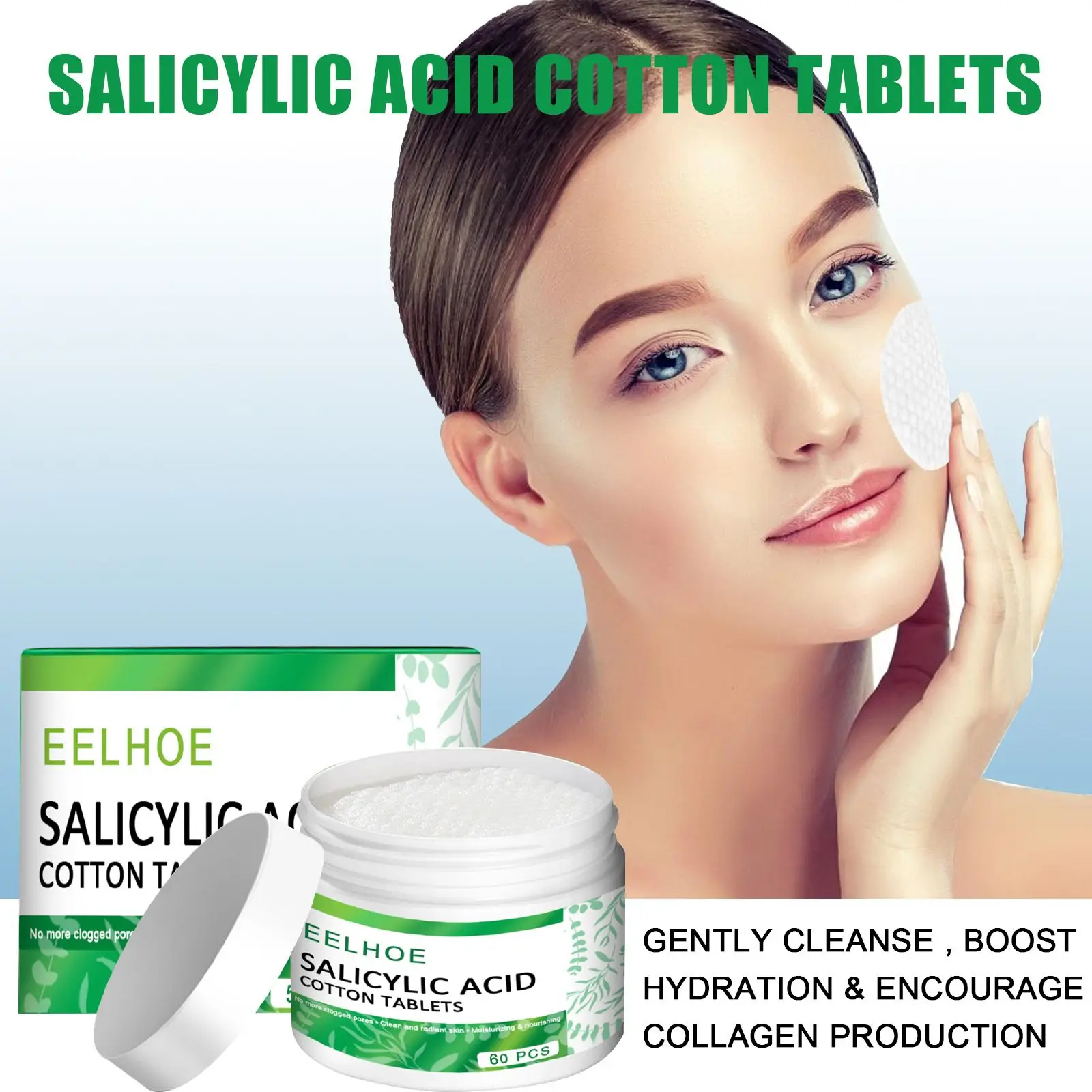 

60Pcs Salicylic Acid Cotton Tablets Oil Control Acne Treatment Pads Shrink Pores Facial Cleansing Skin Care