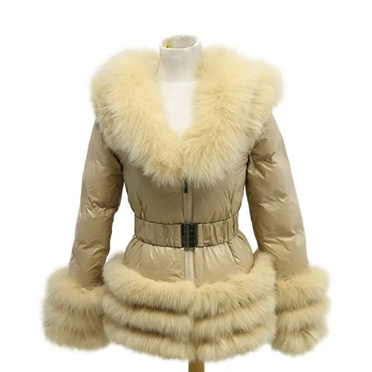 

jacket for women winter warm hooded Fox fur grass down white duck down down jacket new style