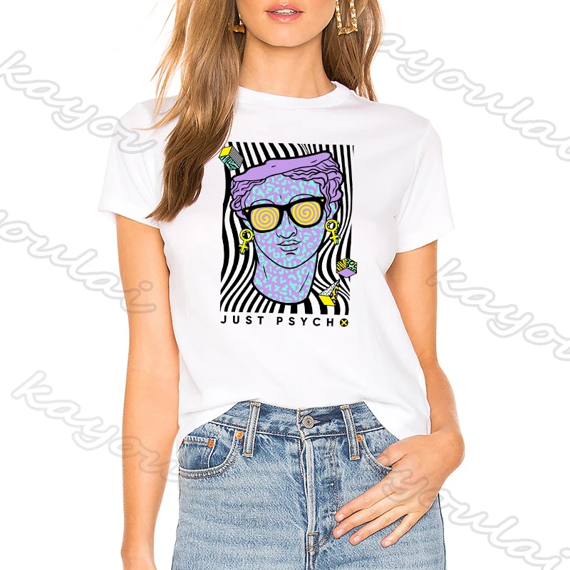 Женская футболка с рисунком древней скульптуры топы в психоделическом стиле