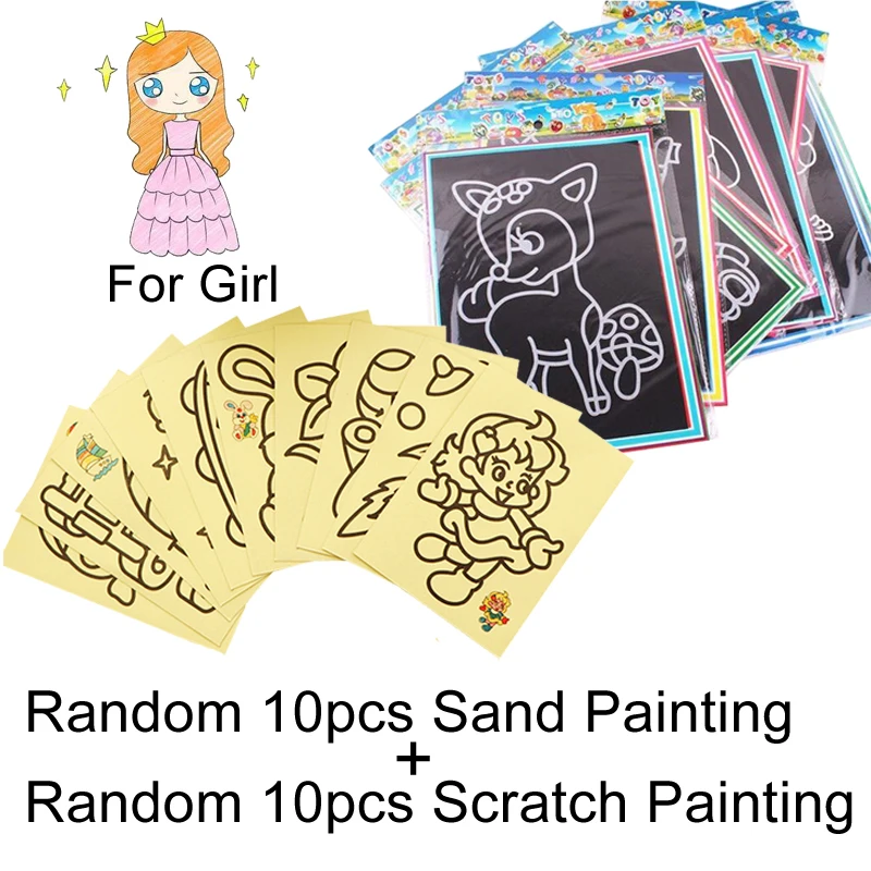 10SScratch10SandGril 20 шт., для раннего обучения, креативные игрушки для рисования, для детей, магический скретч-арт, каракули, коврик для рисования, карты, подарки, GYH - Color: 10SScratch10SandGril