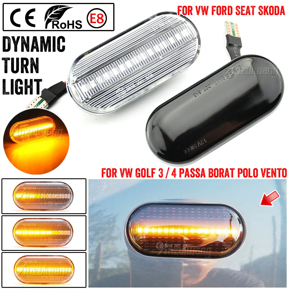 2PCS Smoked Lens Dynamic Flowing LED Turn Signal Side Marker Light Lamp For Volkswagen VW Golf 3 4 Bora Lupo Passat Polo